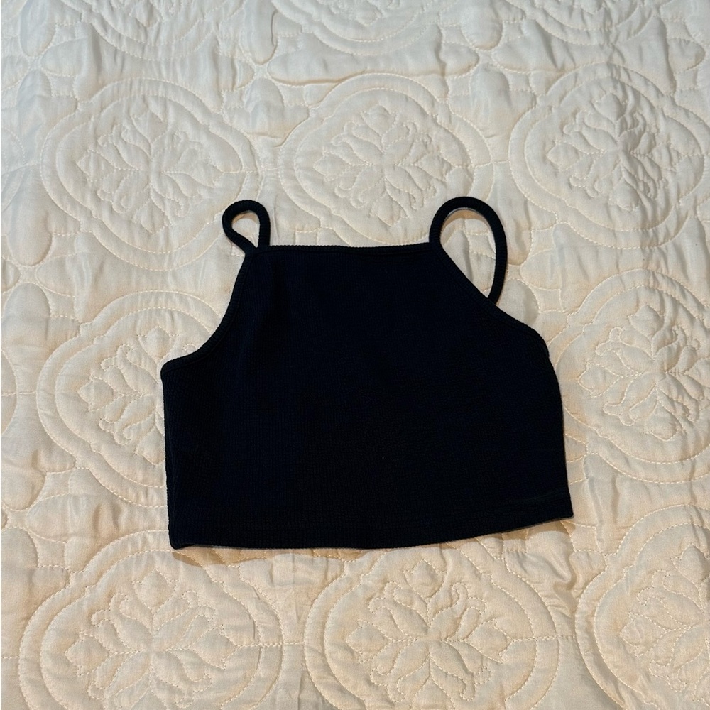 Topshop Black Ribbed Cropped Tank Top